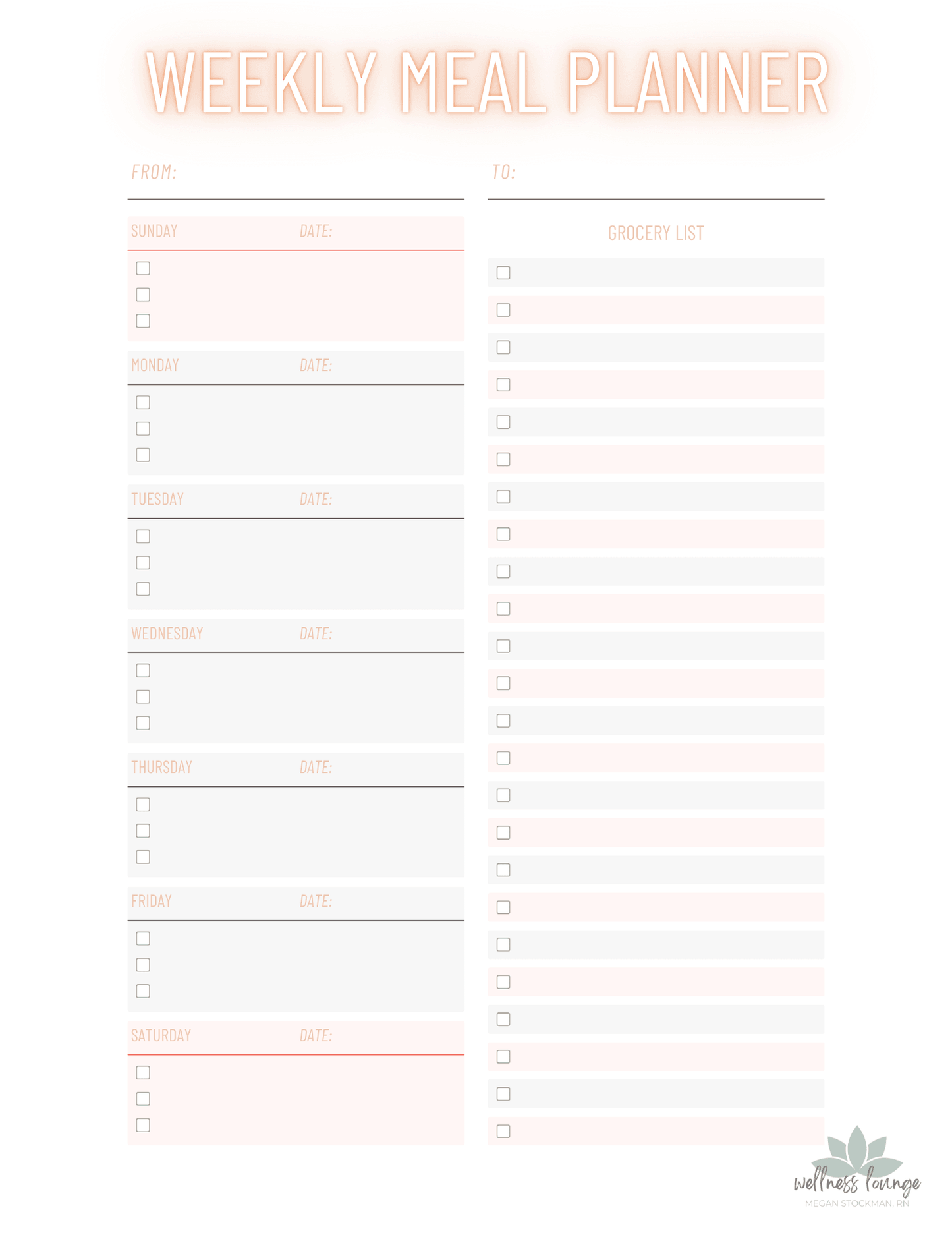 Everyday Wellness - Weekly Meal Planner - FREE DOWNLOAD! - Wellness Lounge