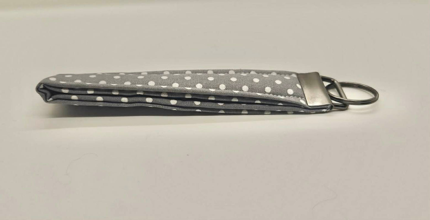 Wristlet Keychain ~ Gray Polka Dot