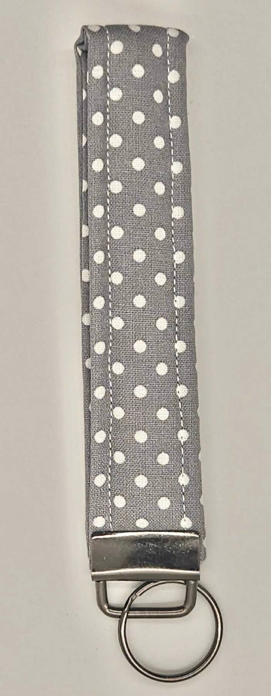 Wristlet Keychain ~ Gray Polka Dot