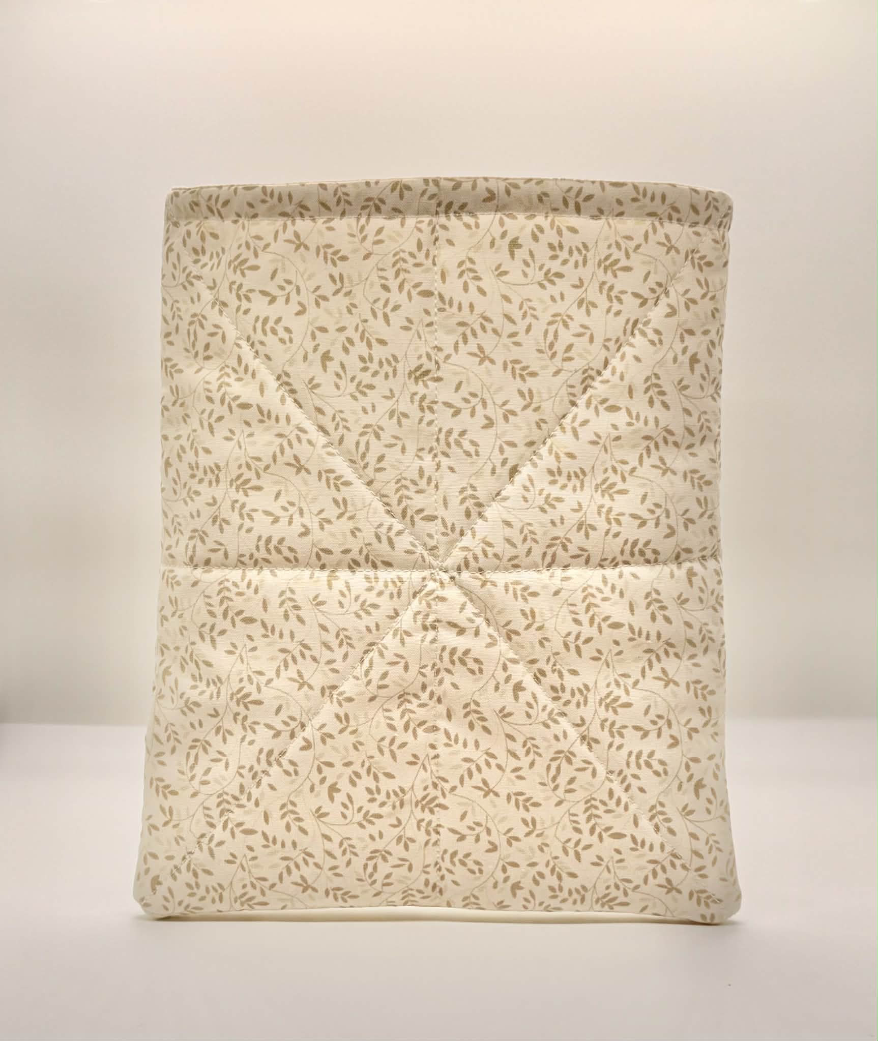 handmade quilted book sleeve linen vines fabric