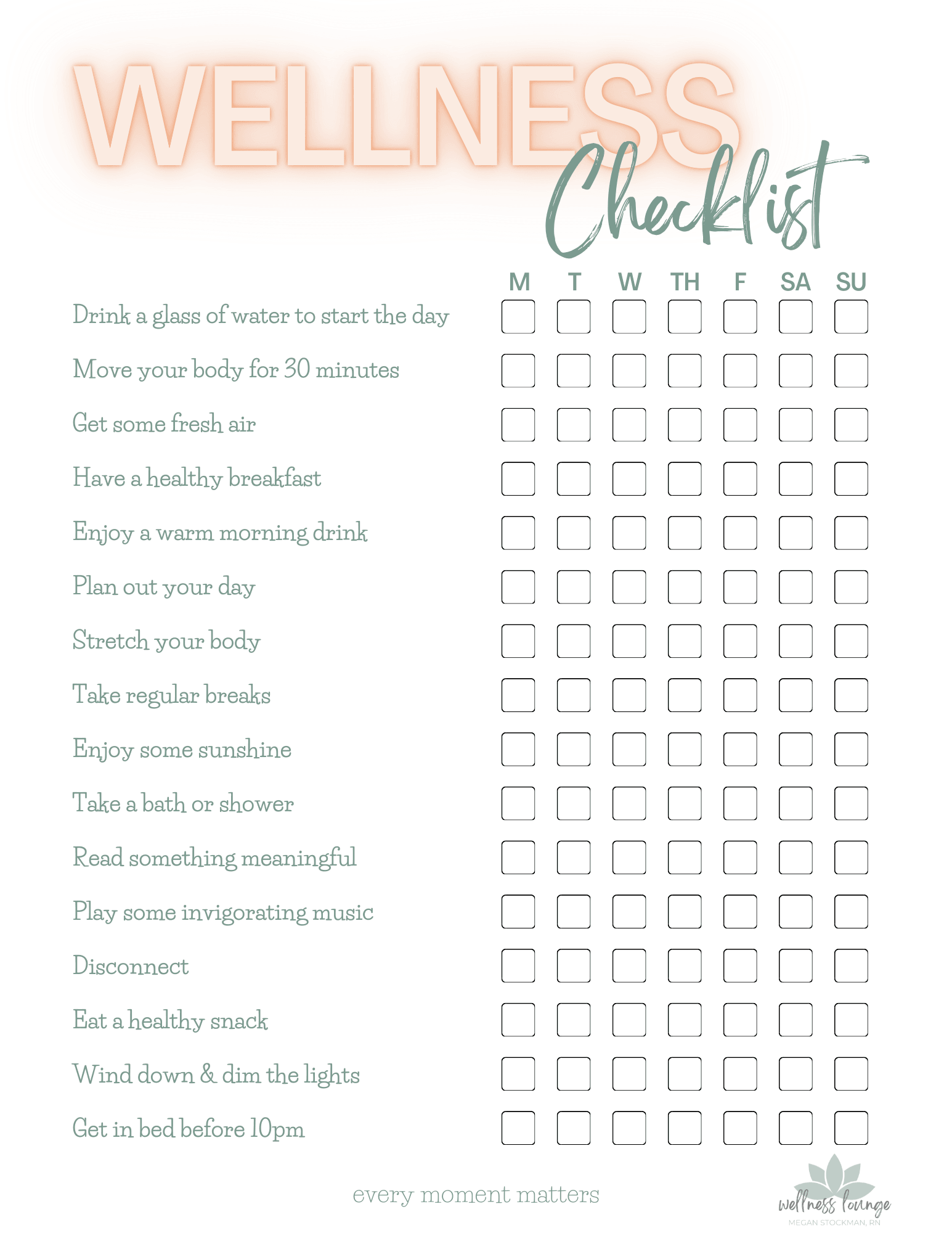 Wellness Checklist.pdf Wellness Planner Printables – Wellness Lounge
