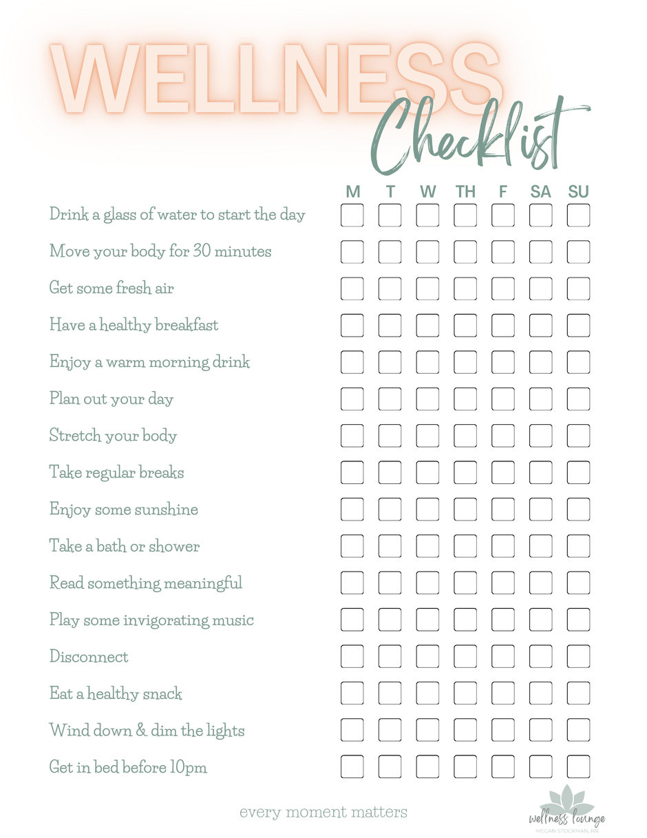 Well Being Checklist.pdf Wellness Planner Printables – Wellness Lounge