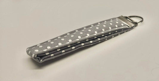 Wristlet Keychain ~ Gray Polka Dot