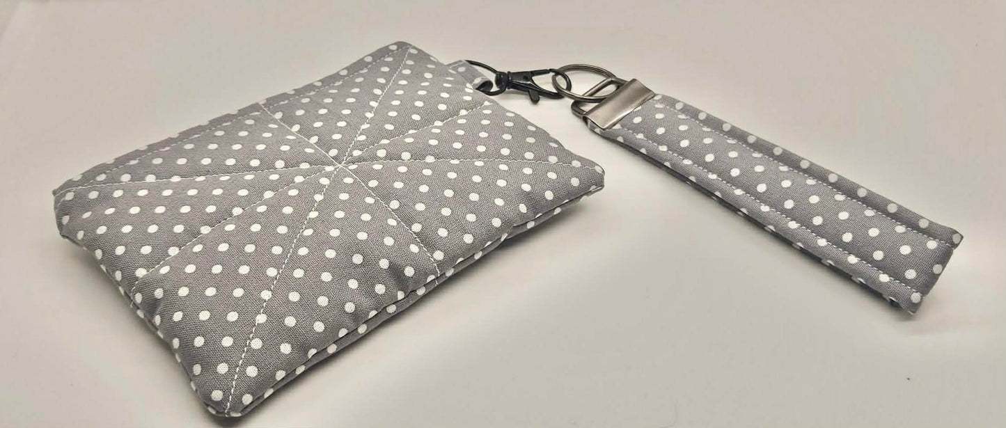 Wristlet Keychain ~ Gray Polka Dot